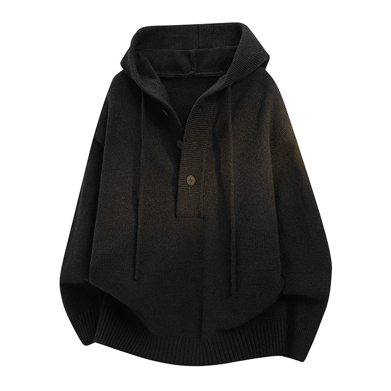 Men's Autumn New Solid Color Pullover Hooded Casual Knitted Sweater for Youth Long Sleeve Warm Hoodie
